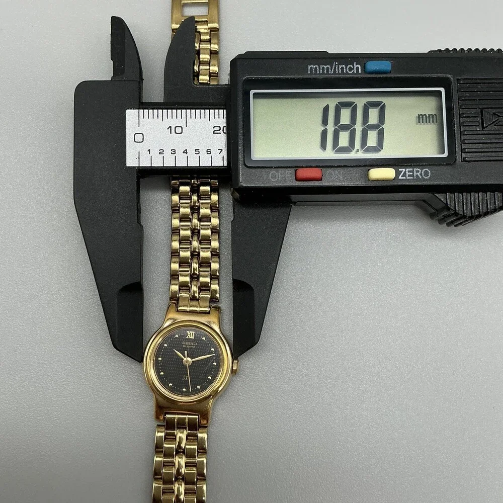 Seiko V401-0511 Womens Watch 19mm Black Dial Gold Tone New Battery 6.75